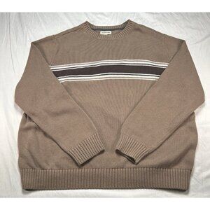 St Johns Bay Men’s Sweater Size XXL Beige Crew Neck Brown White Stripe Cotton